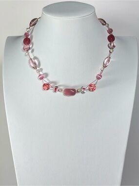 Lia Sophia Silver-Tone Pink Beaded Silver-Tone Statement Necklace